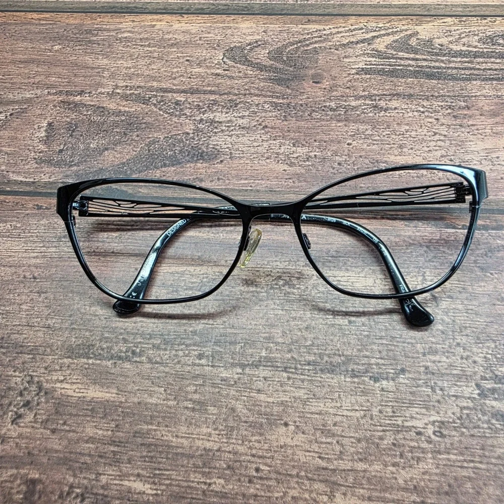 Tura R126 BLK Black Cat Eye Metal Eyeglass Frames 53-15-135 Filigree Temple